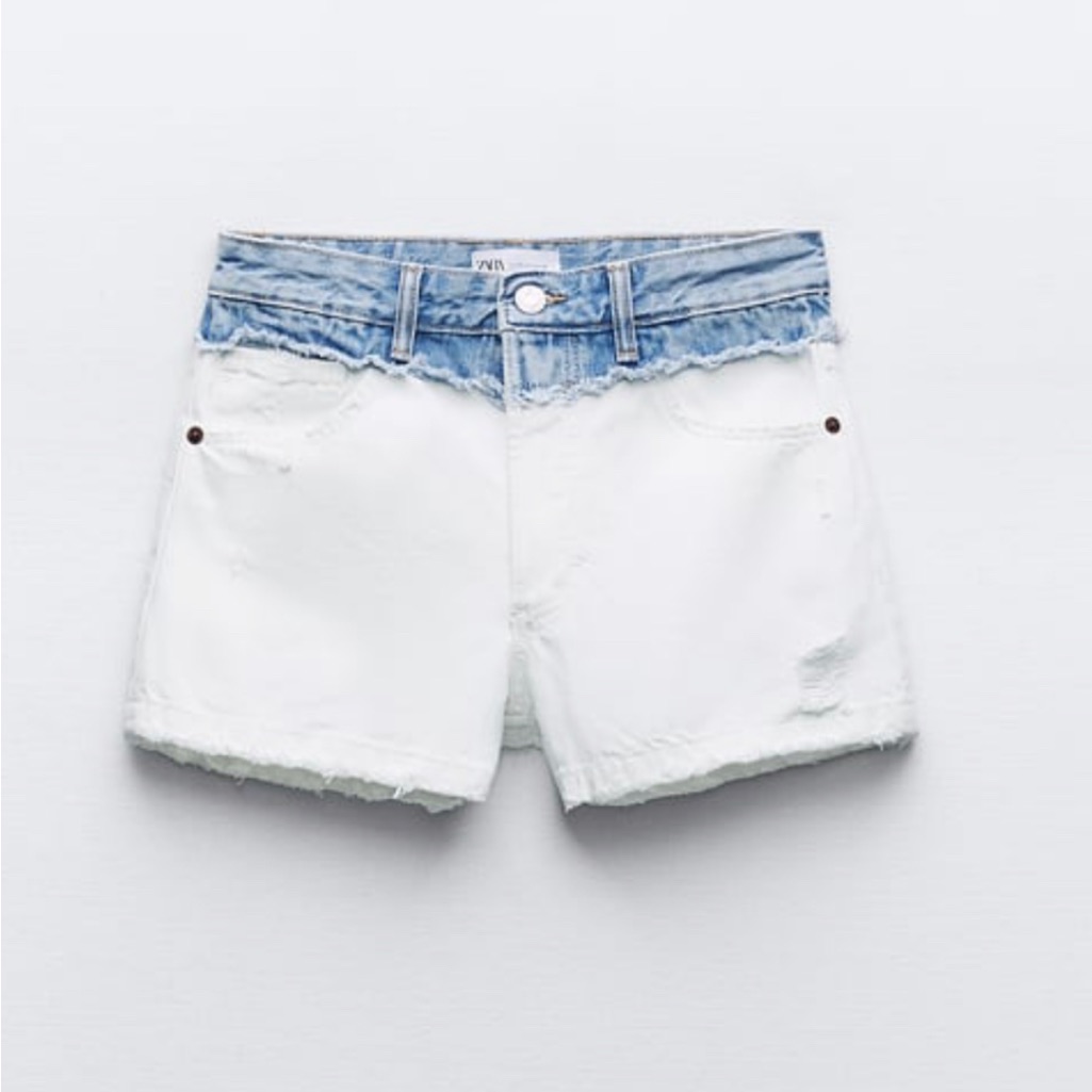 Zara Color Block Denim Trf Shorts